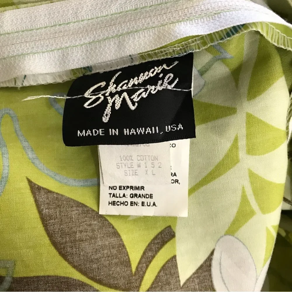Shannon Marie Hawaiian Cotton Sarong Dress XL Lime Green Tropical Floral Mini - Picture 4 of 8